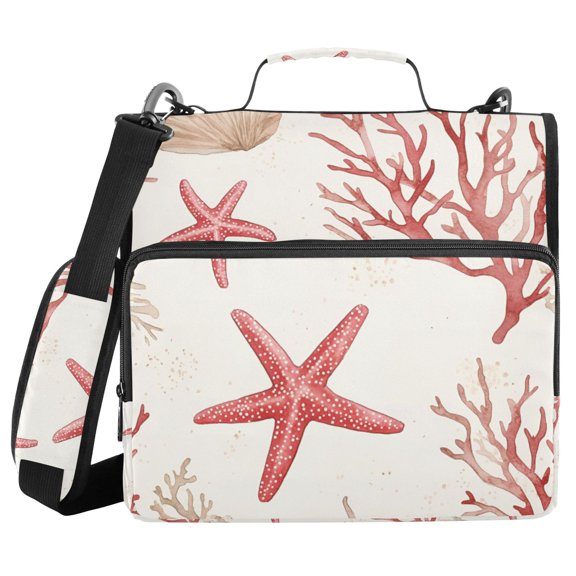 FORMRS Zipper Binder with Shoulder Strap 2-inch Ring 500 Sheet Capacity File Bag, White Starfish