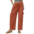 thumbnail image 1 of Pantalones de lino Pantalones cargo elásticos de cintura alta con cordón para mujer, 1 of 6