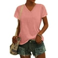 thumbnail image 4 of Icvfdpl Womens Summer Tops Casual T Shirts Cap Sleeve Top V Neck Solid Color Tshirt Loose Fit Blouse Stylish Female Daily Wear, 4 of 7
