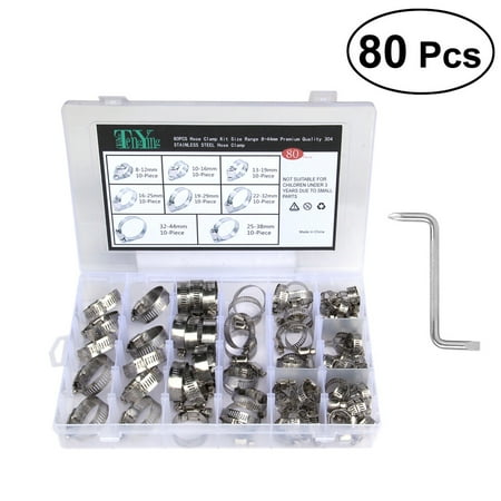 

80Pcs 8 Sizes 304 Stainless Steel Mini Fuel Injection Line Style Hose Clamp Assortment Kit Perfect for Automotive Agriculture Plant & Construction