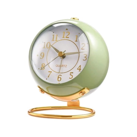 Analog Alarm Clocks Retro Backlight Cute Simple Design Small Desk Clock With Night Light Silent Non Ticking Battery Powered For Bedroom Travel Kitchen Bedside Desktop Green