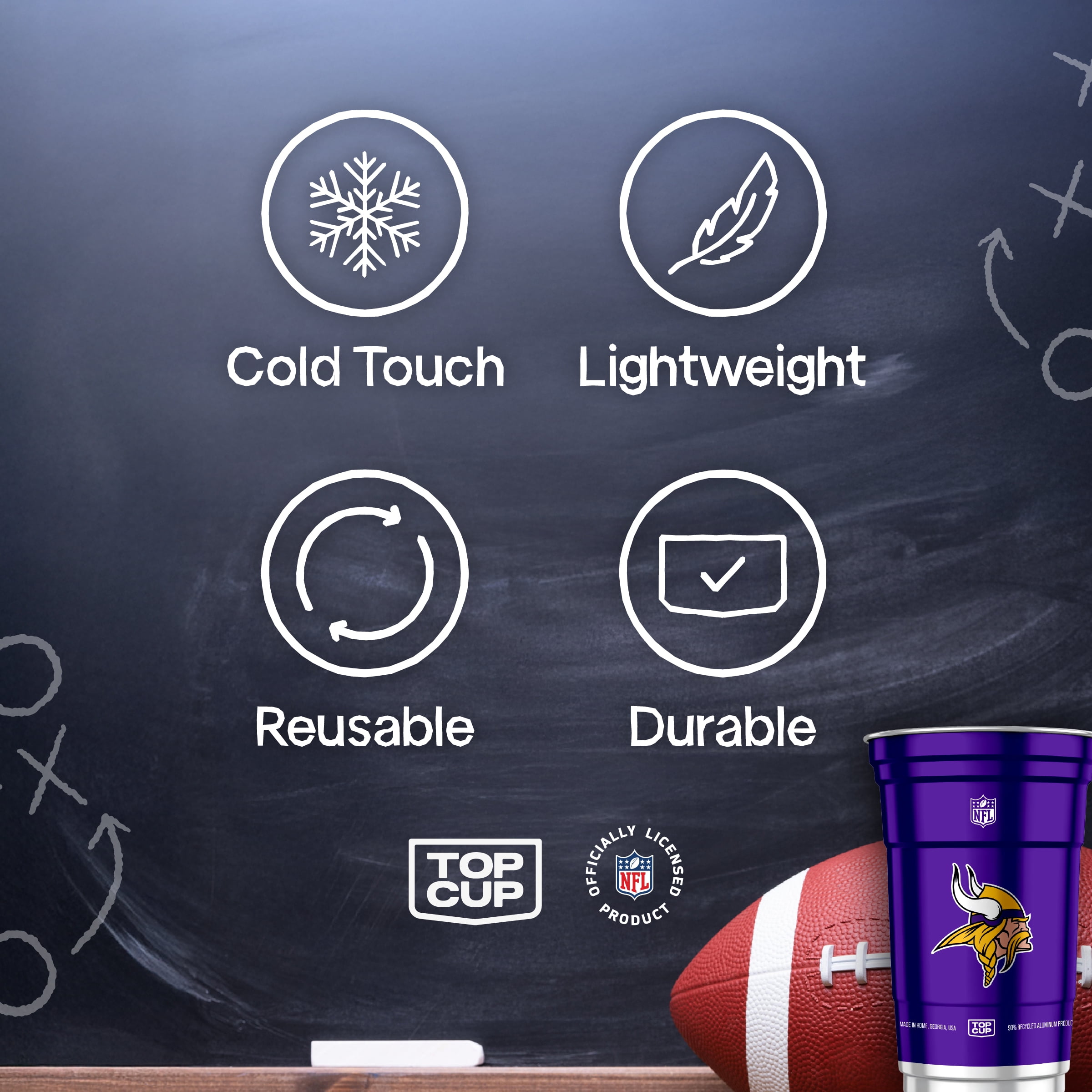 Top Cup NFL Minnesota Vikings Aluminum Party Cups, 20oz, 10 count