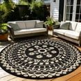 thumbnail image 2 of 10*10ft Round Outdoor Rug Circle Large Outside Area Rug Boho Reversible Patio Rug Plactic Straw Rug for Patios,Deck,Picnic,Beach,Trailer,Camping,Black&Beige, 2 of 10