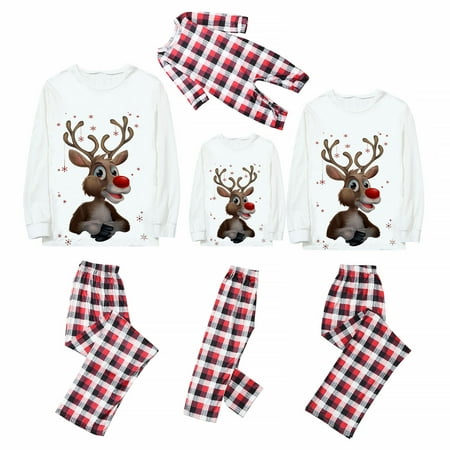 

Christmas Pajamas for Family Women Men Kids Outfit O-Neck Plaid Long Sleeve Xmas Reindeer Print Sleepwear Set