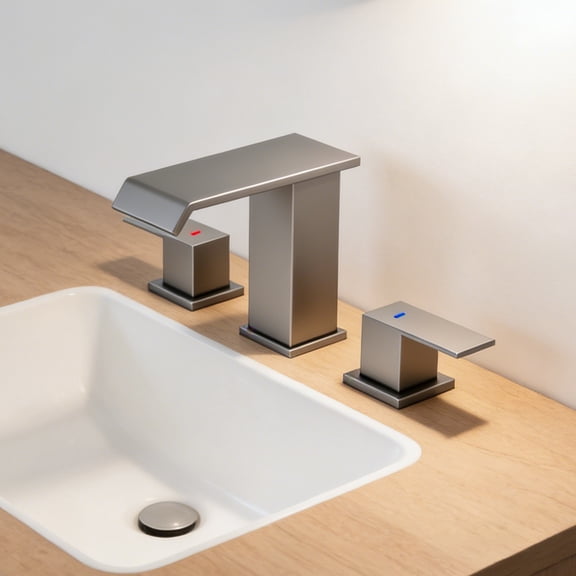 Brushed Nickel 8 in. Widespread Bathroom Faucet, Dual Handle Control, Modern Waterfall Spout, Pop-Up Drain & Durable 304 Stainless Steel Construction