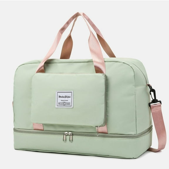 WIZUTIZ Gym Bag for Women with Shoes Compartment Foldable Large Travel Bag Tote Bag Swim Weekender Lightweight Sports Travel Duffle Bag Womens Large Solid Bags Water Resistant Green