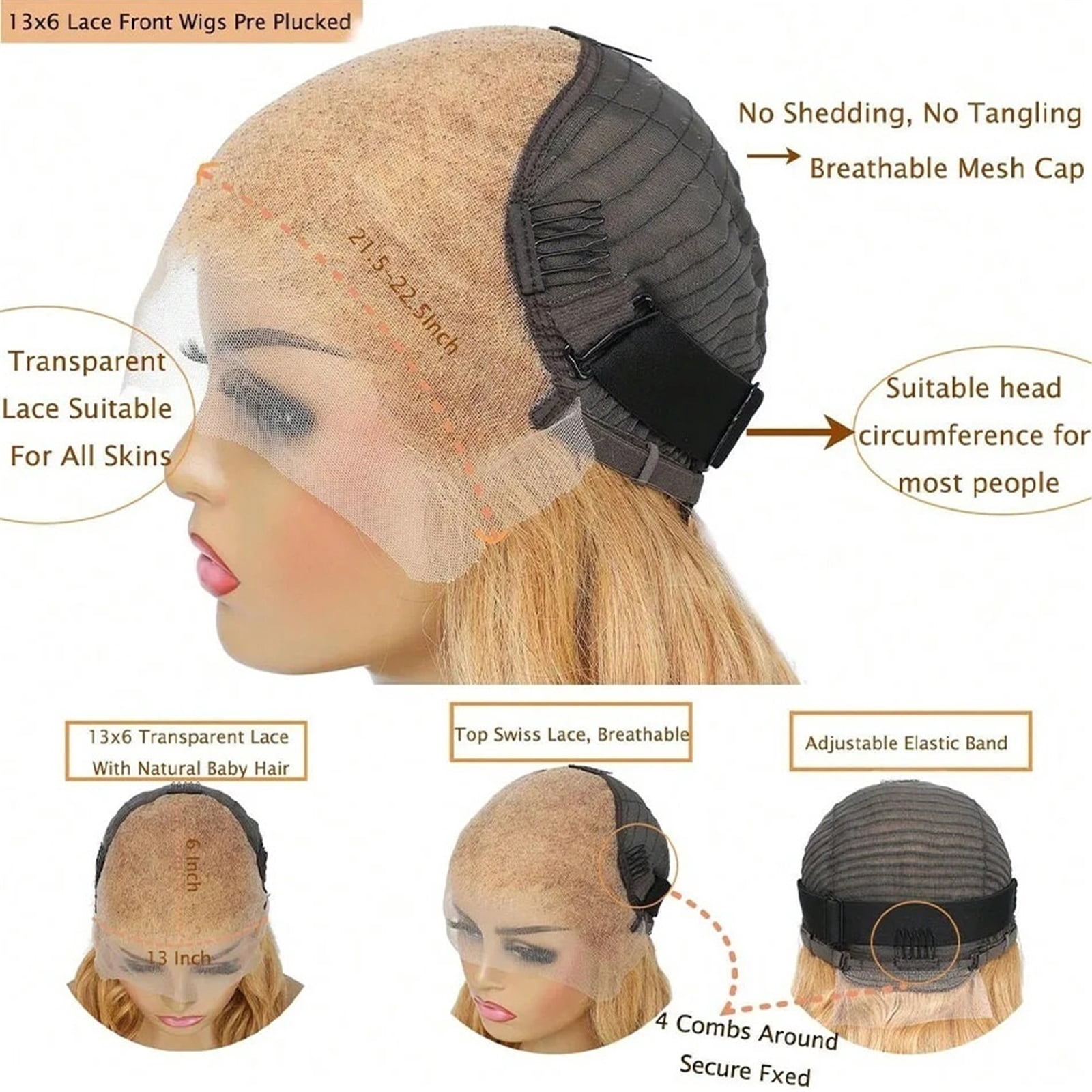 13x6 Body Wave HD Transparent Lace Frontal Wigs Human Hair Honey Blonde Wig 200 Density Pre Plucked