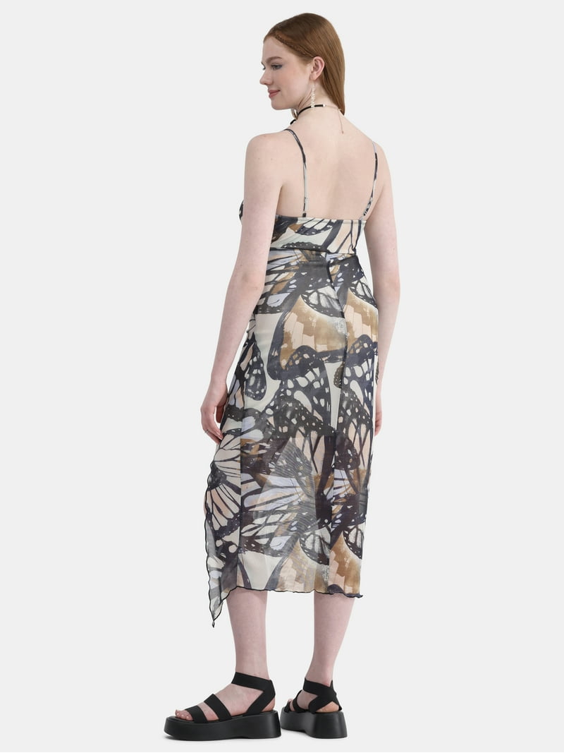 No Boundaries Butterfly Print Mesh Midi Dress - Walmart.com