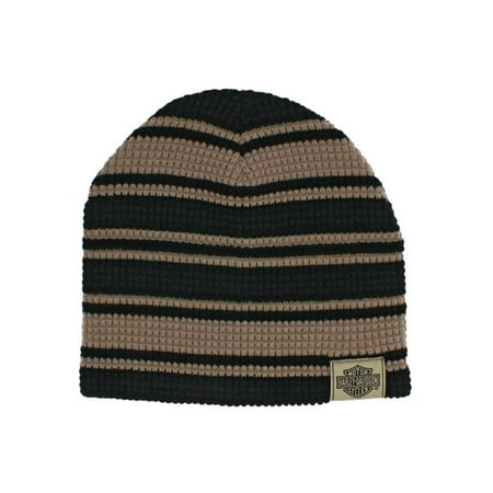 Ufc Embroidered Beanie - Harley-Davidson Men's Striped H-D Embroidered Knit Beanie Hat Black, Tan KN24203, Harley Davidson