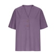 thumbnail image 4 of BUIGTTKLOP Womens Cotton Linen Tops Short Sleeve Shirts Button up V Neck T Shirts Solid Color Summer Tops, 4 of 6