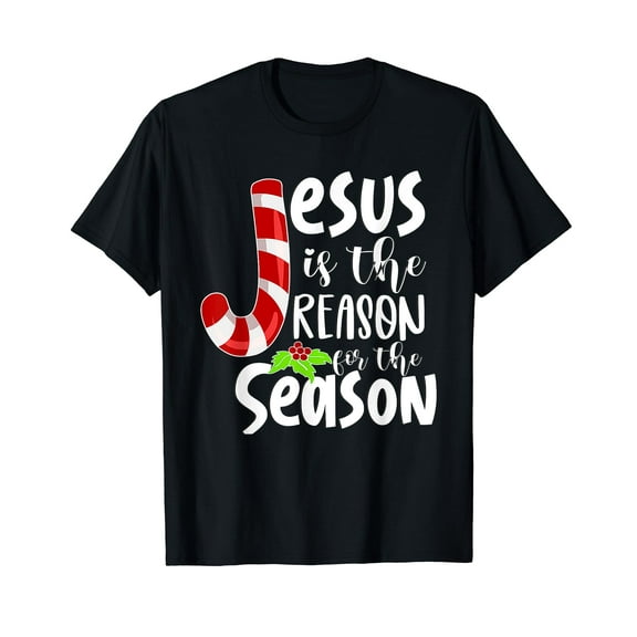 Christian Jesus The Reason Candy Cane Xmas Holiday Season T-Shirt