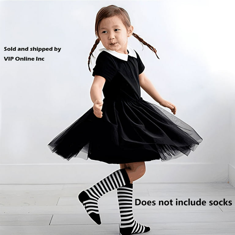 Wednesday Addams Costume Girls Peter Pan Collar Dress Short Sleeve