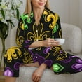 thumbnail image 4 of Goofa Mardi Gras1 Printed Women’s 2 Piece Pajama Set Super,Pajamas Women's Long Sleeve Sleepwear Soft Button Down Loungewear Pjs Lounge Set Nightwear-Small, 4 of 9