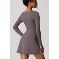 thumbnail image 3 of Womens Square Neck Bodice Dress Long Sleeve Side Slit Flare Mini Dresses, 3 of 6