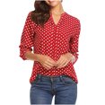 thumbnail image 1 of Pompotops Blouse à Manches Longues à Col en V pour Femmes, Décontractée et Confortable, à Pois Imprimés, Liquidation, 1 of 8
