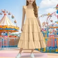 thumbnail image 2 of Abtuhar Girls Summer Short Sleeve Round Neck Dress Solid Color Sleeve Ruffle Long Zip Up Dress, 2 of 5