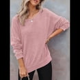thumbnail image 4 of Sudadera de Cuello Redondo de Punto Gofre de Gran Tamaño para Mujer, Sudadera Informal de Larga con Laterales Rosa XL, 4 of 8
