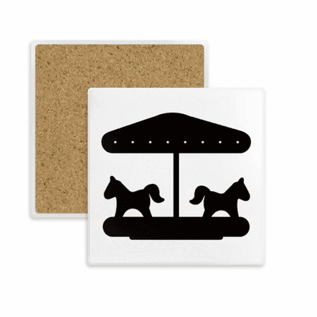 

Black Carousel Amusement Park Outline Square Coaster Cup Mat Mug Subplate Holder Insulation Stone