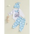 thumbnail image 2 of SUNSIOM Baby Boys Girls Spring Outfits Bunny Letter Pattern Crew Neck Long Sleeve Rompers with Pants Hats 3 Pcs Set for Easter, 2 of 6