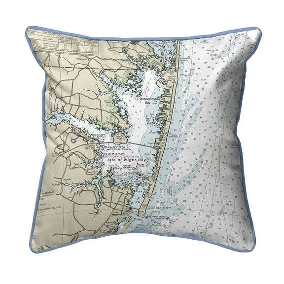 Betsy Drake Interiors Fenwick Island to Chincoteague Inlet, VA Nautical Map Small Corded Indoor/Outdoor Pillow 12x12