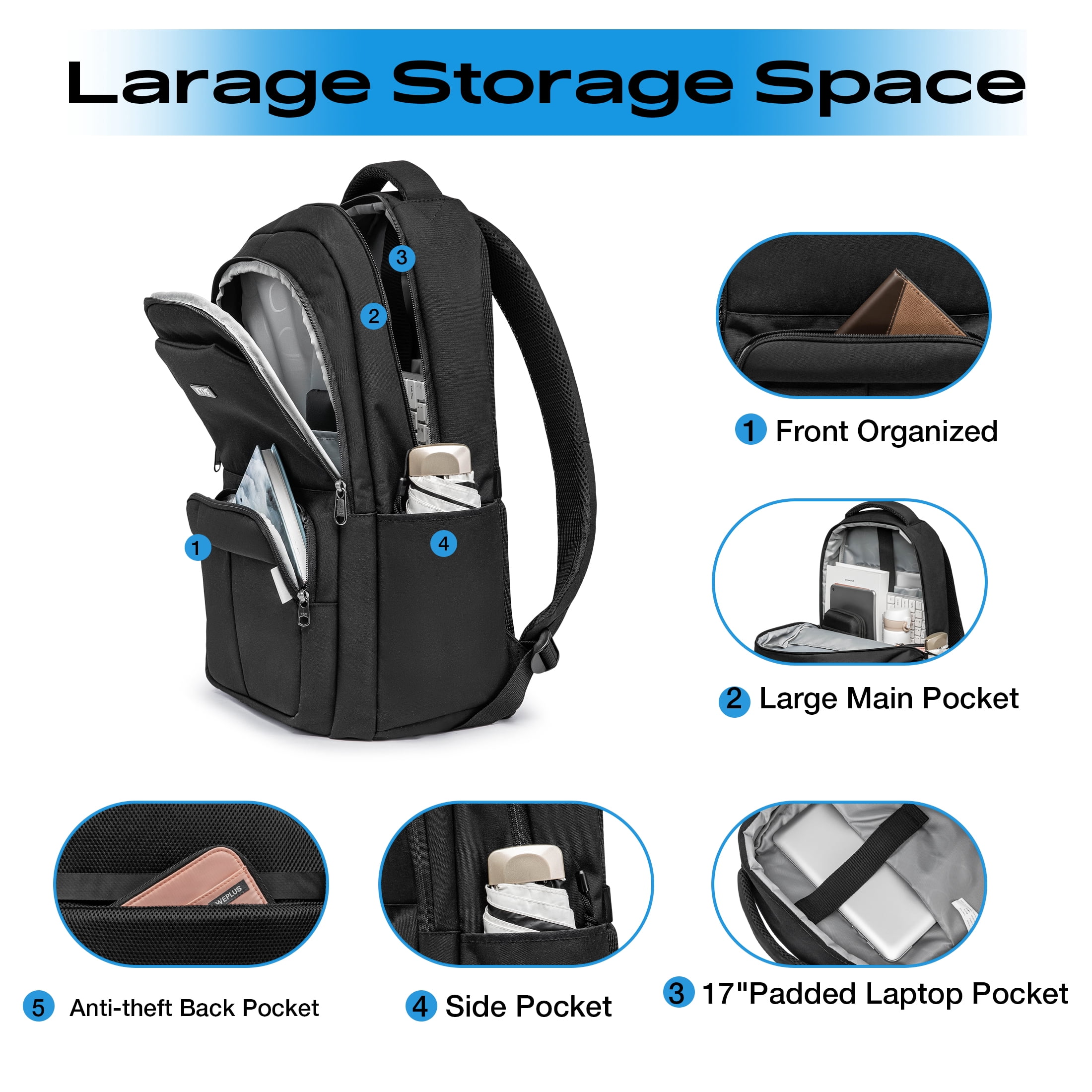 20" Hardside Carry-on Luggage, 2-Piece Set (Luggage and Backpack), Hardshell Suitcase with Divider Pockets, Four Multi-Directional Spinner Wheels, Scratch-Resistant Surface, Black