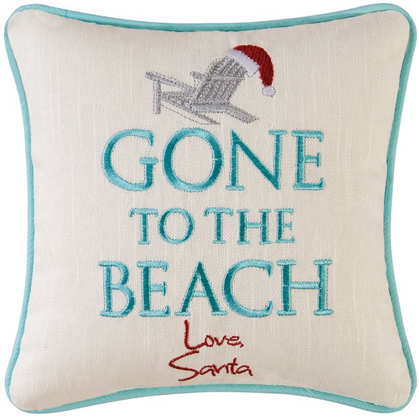 Santa Gone to the Beach Accent 10 Inch Coastal Holiday Square Throw Pillow