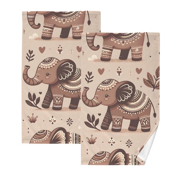 Ryvnso Brown Boho Elephants Cotton Hand Towels Sets Face Towel 2 PCs Bathroom Decorative