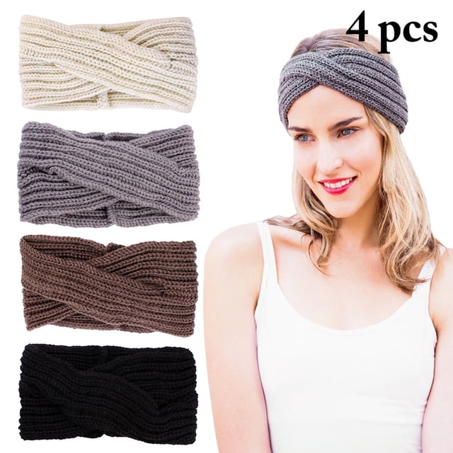 4PCS Femmes Bandeau Mode Tricoté Croix Élastique Bande de Cheveux Tête Wrap