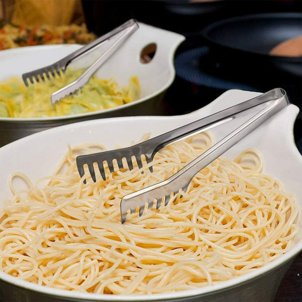 Pinzas de cocina de acero inoxidable tipo peine | Pinzas multiusos para barbacoa, espaguetis, fruta y pan | Utensilio de cocina de 21,8 cm para restaurantes y hogares