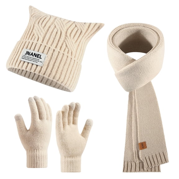 QASIEATN Winter Hat Beanie Long Scarf Touchscreen Gloves Set 3Pcs Soft Thick Fleece Lined Gloves Cap Scarf Set for Women Fall Fashion Accessories