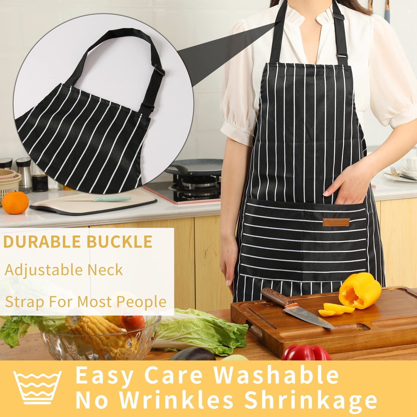 WEIKE 2Pcs of kitchen cooking aprons, double-button adjustable coverings with 2 pockets