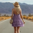 thumbnail image 5 of Women's Tiered Slip Dresses Deep V-Neck Ruffle Mini Dress Flowy Summer Dress for Vacation Party Festival Purple 3XL, 5 of 7
