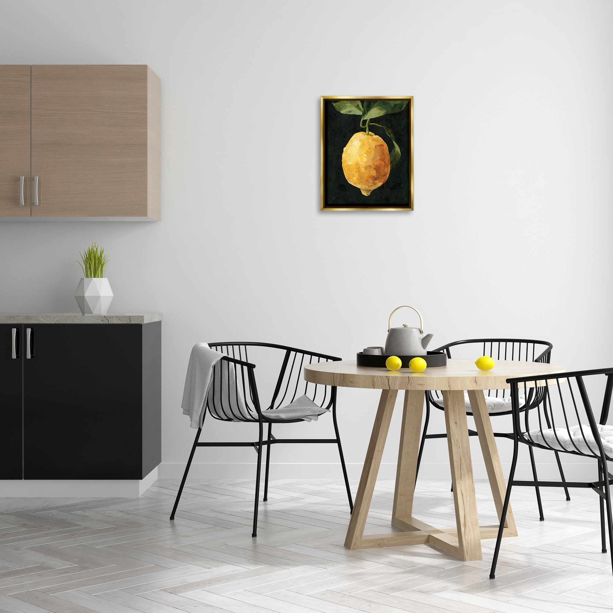 Stupell Industries Abstract Lemon on Vine Food & Beverage Painting Gold Floater Framed Canvas Art Print Wall Art, 17 x 21