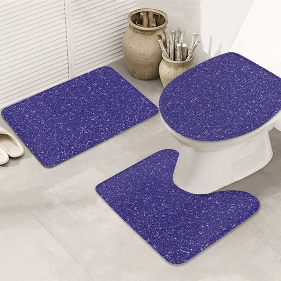 Bathroom Rugs Sets 3 Piece - Deep Purple Glitter Pattern Absorbent Non Slip Bath Mats, U-Shape Toilet Lid Cover, Contour Mat, Soft Washable Shower Mats Bath Rug Mat for Bathroom Tub Toilet