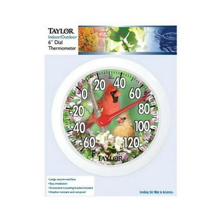 Taylor 5632 Bird Design Round Dial Thermometer, Plastic, Assorted Colors