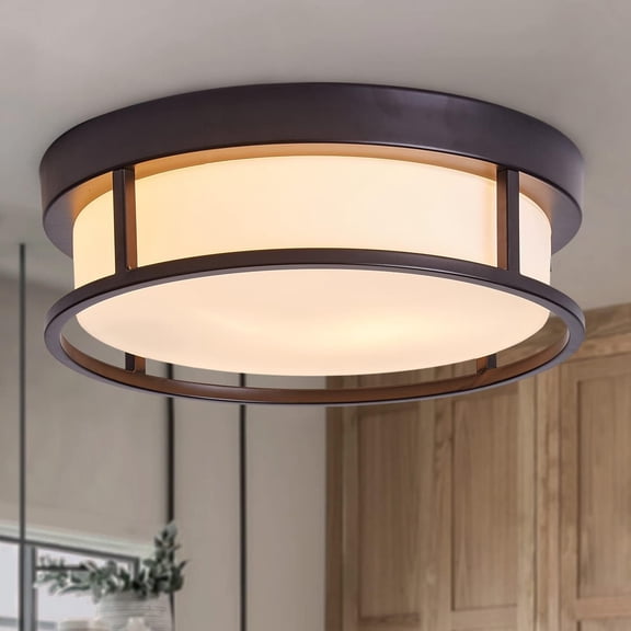 Aiwen 2-Light Modern Round Flush Mount Ceiling Light,Black Finish Ceiling Lighting with Frosted Glass Shade,Farmhouse Indoor Ceiling Lighting for Bedroom,Bathroom,Entryway,Porch