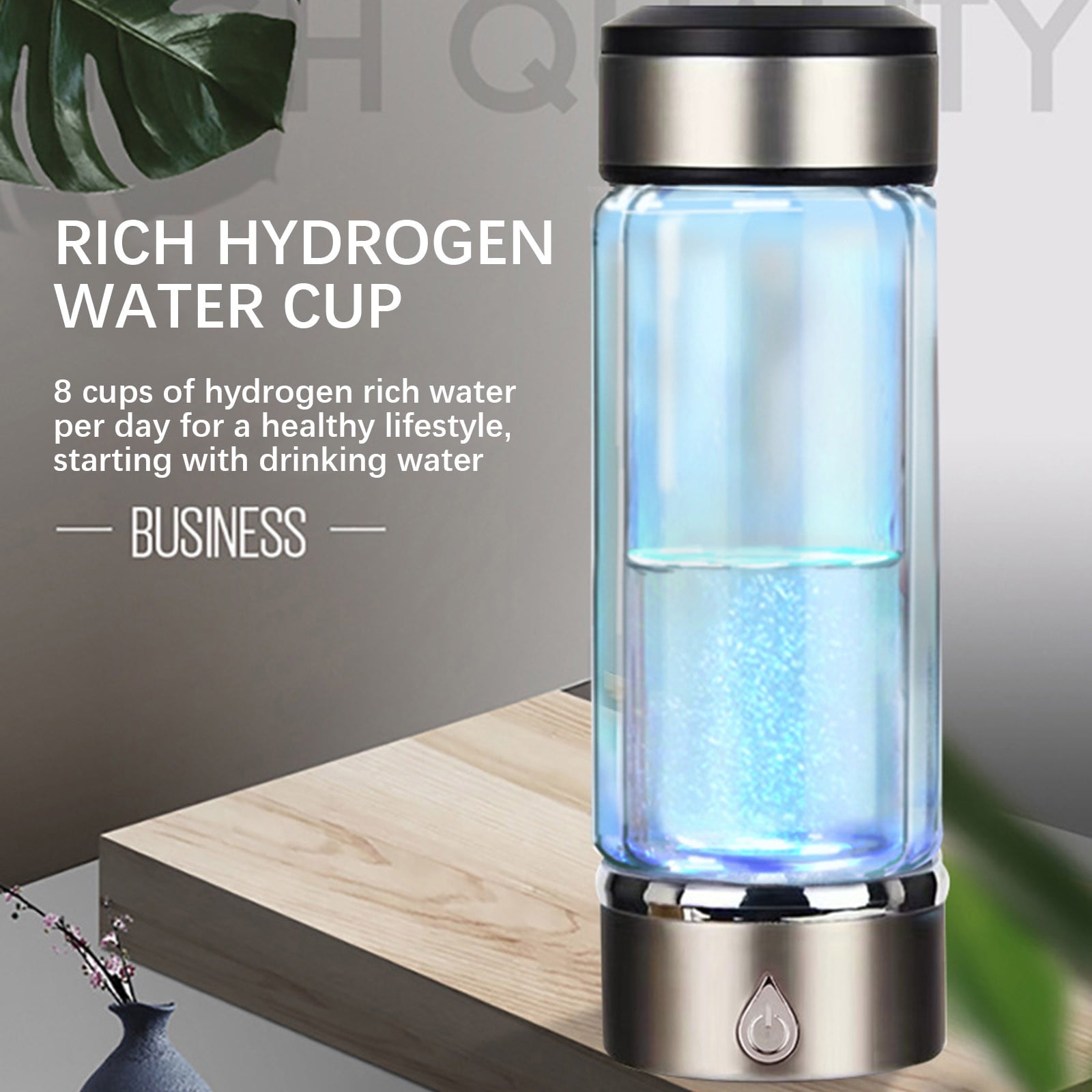 Fankiway Rich Hydrogen Cup, USB Rechargeable Hydrogen Water Bottle, Portable Glass Bottles Weak Alkaline Cup Anti-Oxidation and Anti-Aging Glass Health Cup, Micro Electrolysis Hydrogen Production Cup