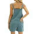 thumbnail image 4 of HUBERY Women Button Straps Pockets Cuffed Hem Solid Color Short Romper, 4 of 4