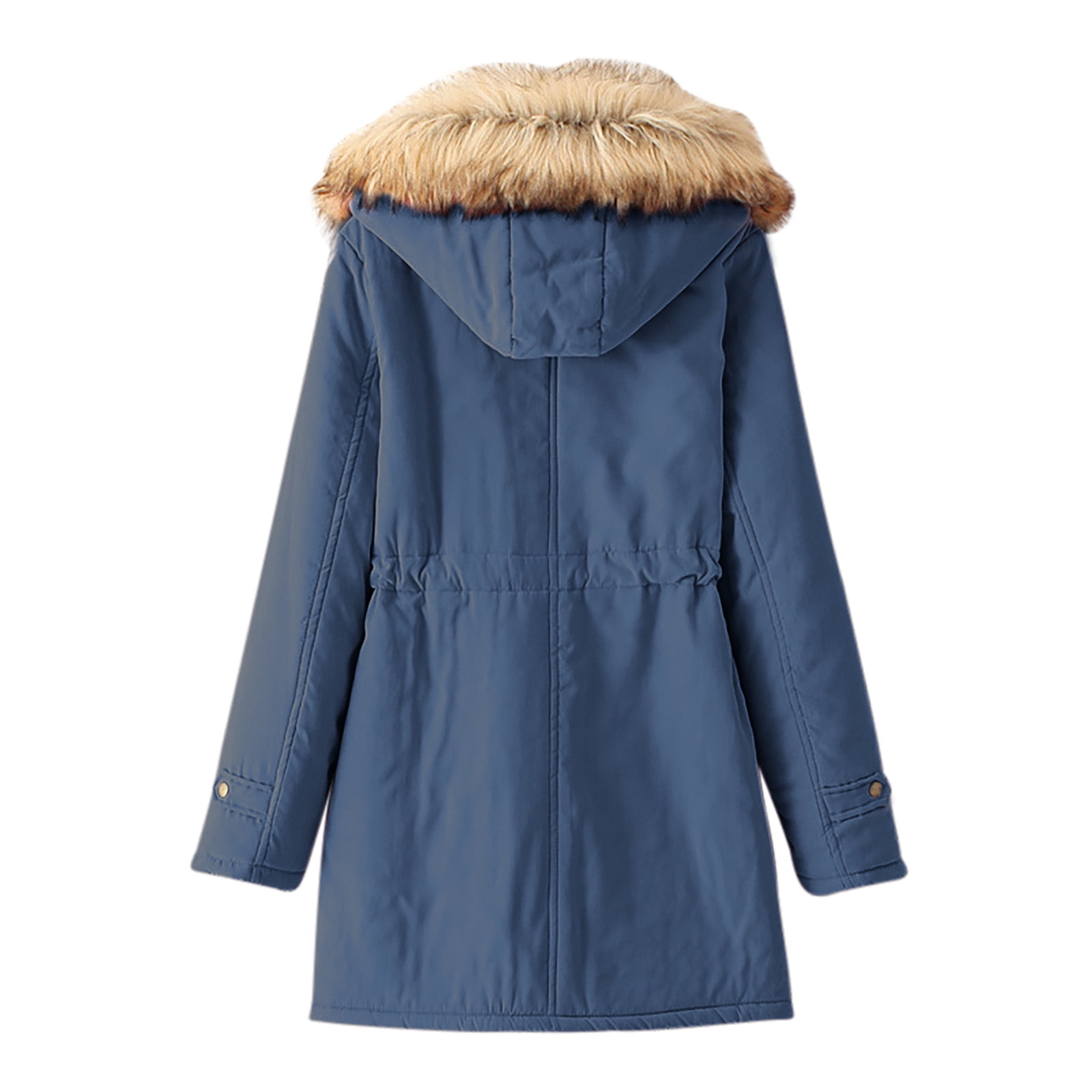 Hfyihgf Women's Hooded Winter Coat Long Warm Fleeced Lined Long Jackets Thicken Zip Up Faux Fur Hooded Parka Coat with Pockets Blue XL