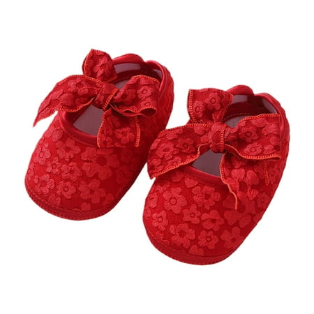 Loliuicca Baby Girl Floral Bow Flats Soft Soles Elegant Princess Dress Shoes