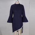 thumbnail image 6 of Maqroz Long Dresses for Women Wedding Guest Plus Size Bell Sleeve Elegant Dress Side Split Mock Neck Dress Basic Party Club Bodycon Mini Dresses Navy L, 6 of 9