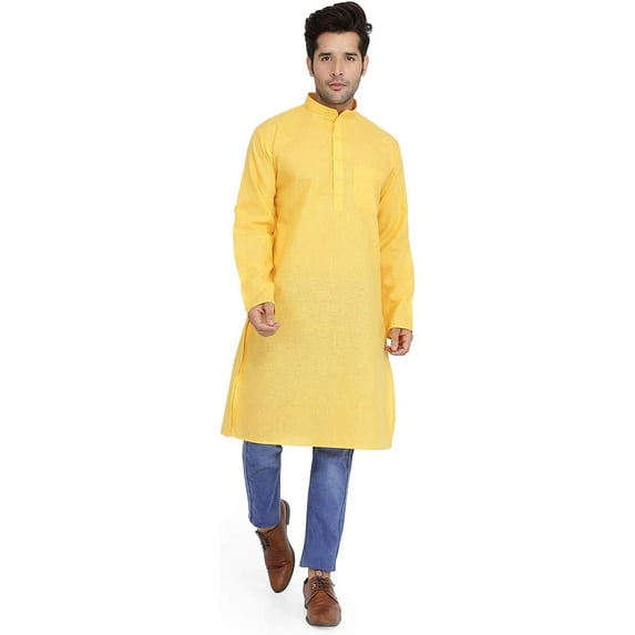 Royal Kurta Men's Cotton Regular Kurta (718/Yellow/Dobby//Kurta/42_Yellow_42)