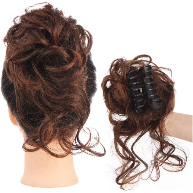 Peluca femenina Extensión de for el cabello rizado desordenado, 1 Uds., postizos ondulados rizados sintéticos, Clip de garra en el plato, moño de moño con garra for mujeres Peluca sintética