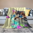thumbnail image 2 of FUMJ Cat Blanket for Girls Women Colorful Cat with Butterfly Throw Blanket Ultra Soft Cozy Cute Kitten Stuff Blanket for Kids ​Cat Lover Animal Gifts, 2 of 6