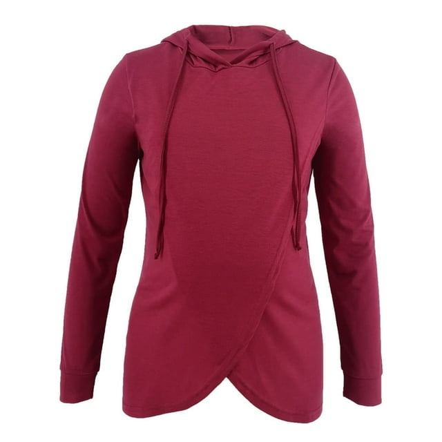 T-shirt de Maternité Irrégulier Ourlet Doux Manches Longues Col Rond Basique Allaitement à Capuche
