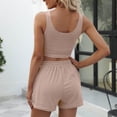 thumbnail image 5 of Feancey Knitted 2 Piece Set for Women Slim Fit Crop Tank Tops and Shorts Matching Lounge Sets Summer Casual Pajama Two Piece Sleepwear Outfits Beige XXL, 5 of 9