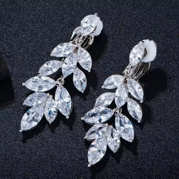 Marquis lab-created Diamond Drop Leaf Clip-On Earrings