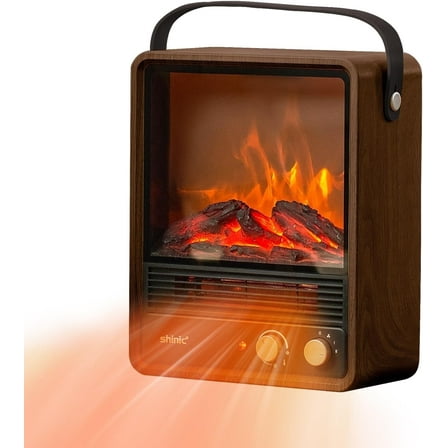 Shinic 1500W  Electric Portable Fireplace Heater, with Realistic Flame & Fire Crackling Sound, Walnut