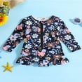 thumbnail image 2 of QJUHUNG Kid Baby Girls One Piece Swimsuit Long Sleeve Zipper Swimwear Ruffle Rashguard Bathing Suits Beachwear, 2 of 8