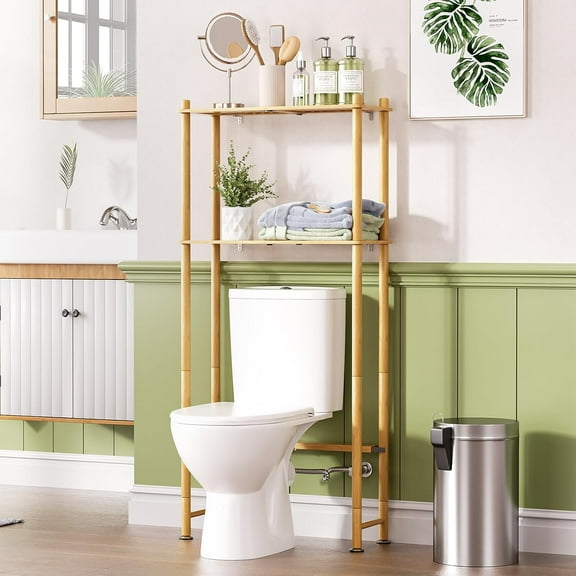 Bamboo Over The Toilet Storage Shelf, 2-Tier Over Toilet Organizer Rack, Freestanding Above Toilet Shelf for Bathroom, Laundry, Space Saver, Natural Color
